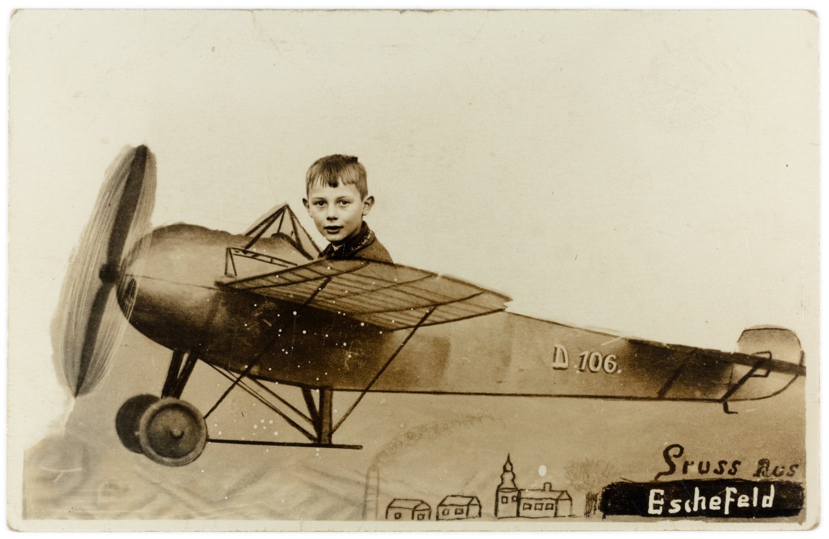 Junge in derselben Flugzeugvorlage D.106; Gruß aus Eschefeld