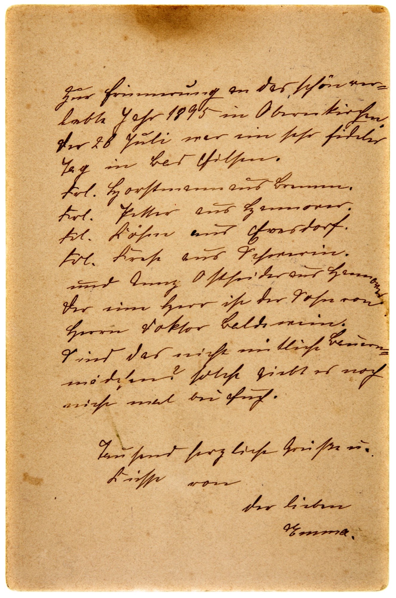 Rückseite der Gruppenaufnahme mit
handschriftlicher Erinnerungsnotiz und
Herkunftsangaben