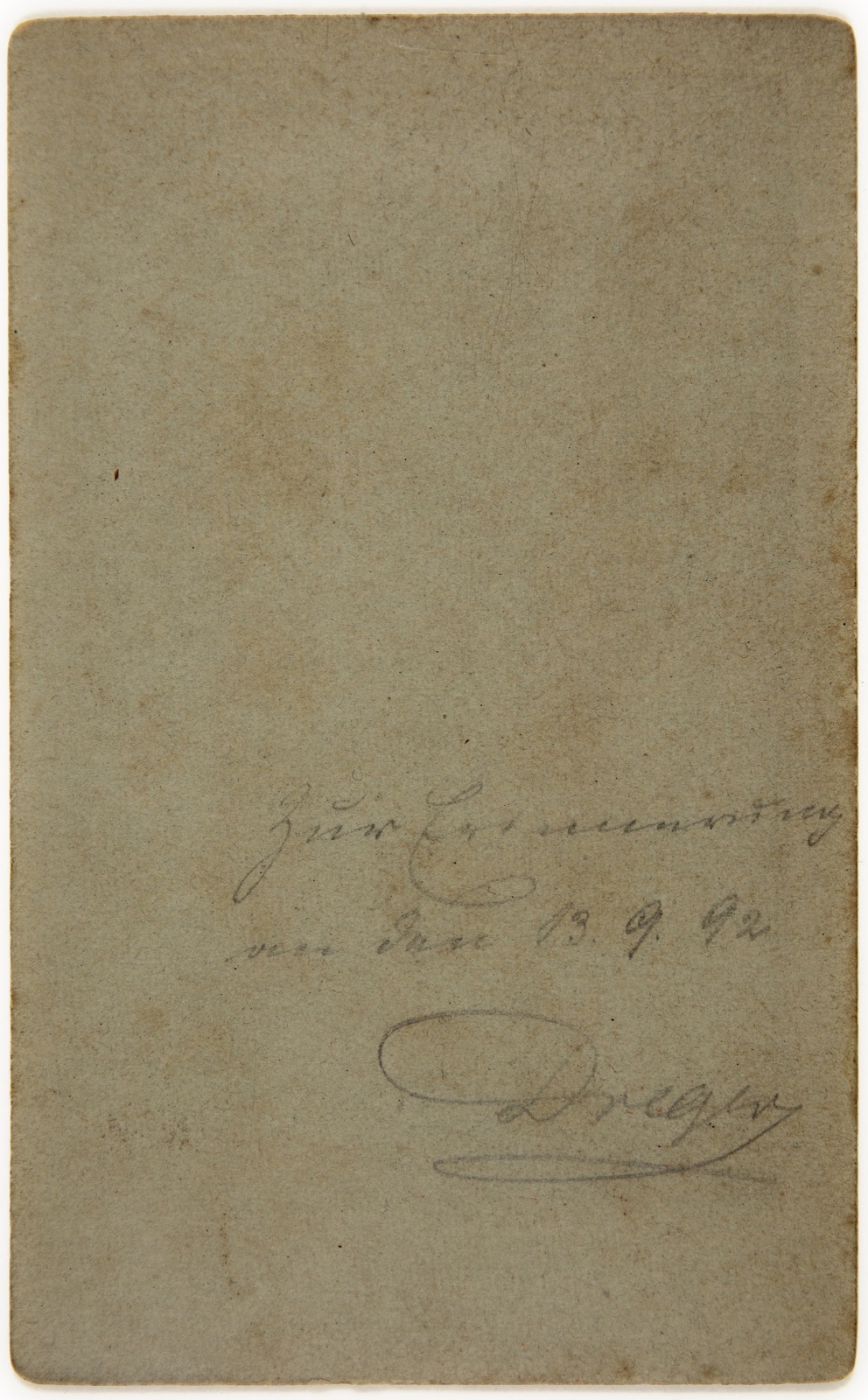 Rückseite des zweiten Abzugs mit
handschriftlichem Erinnerungsvermerk