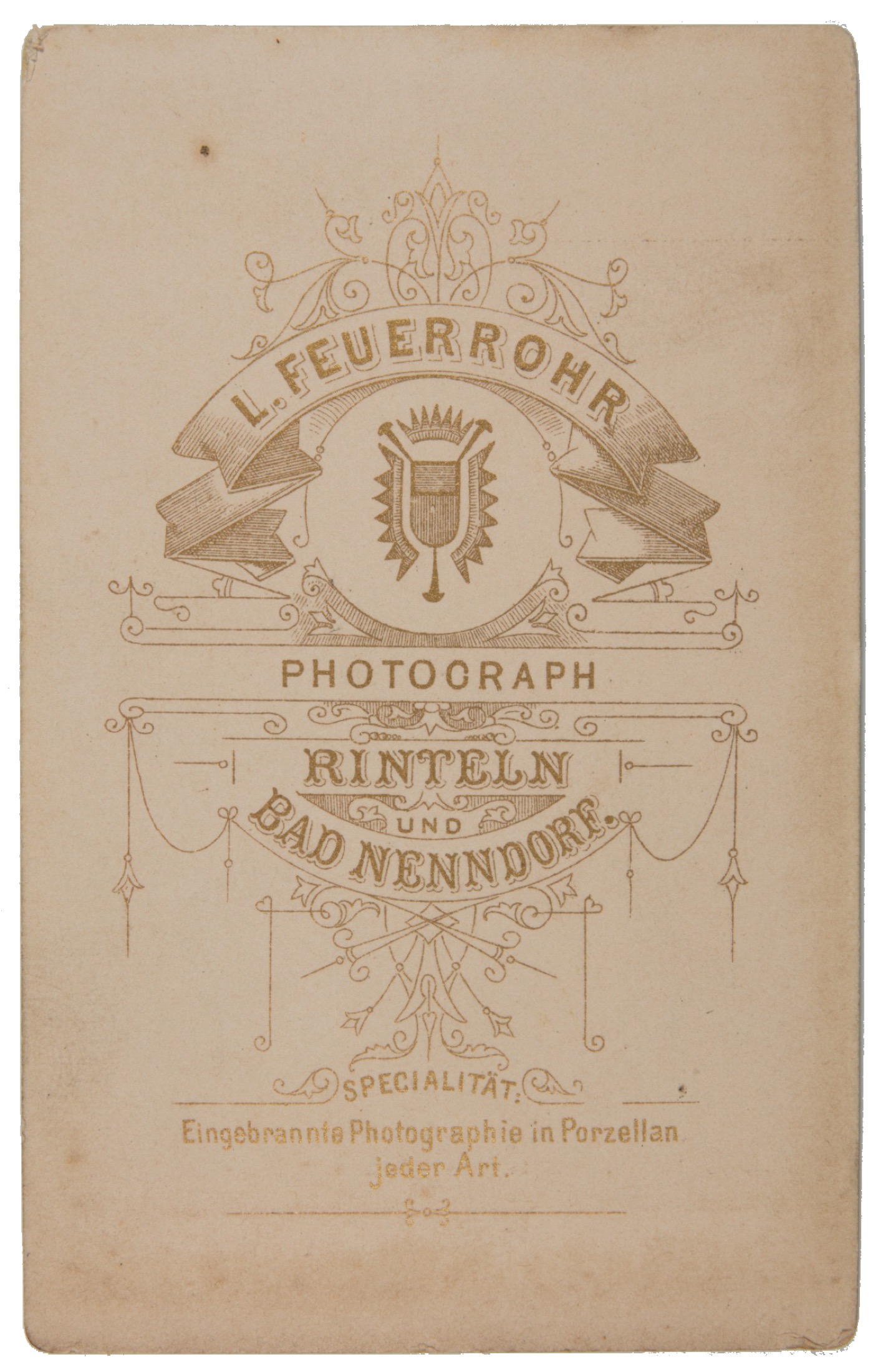Rückseite mit Atelieraufdruck L. Feuerrohr,
Rinteln und Bad Nenndorf